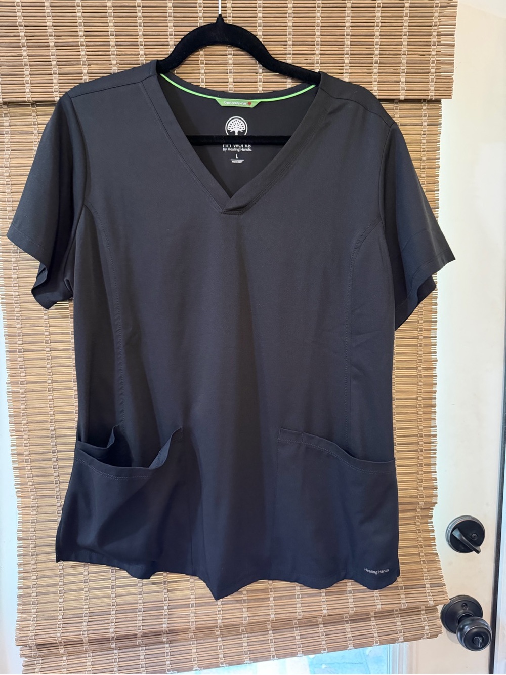 healing hands Black Medical Top with Green Trim